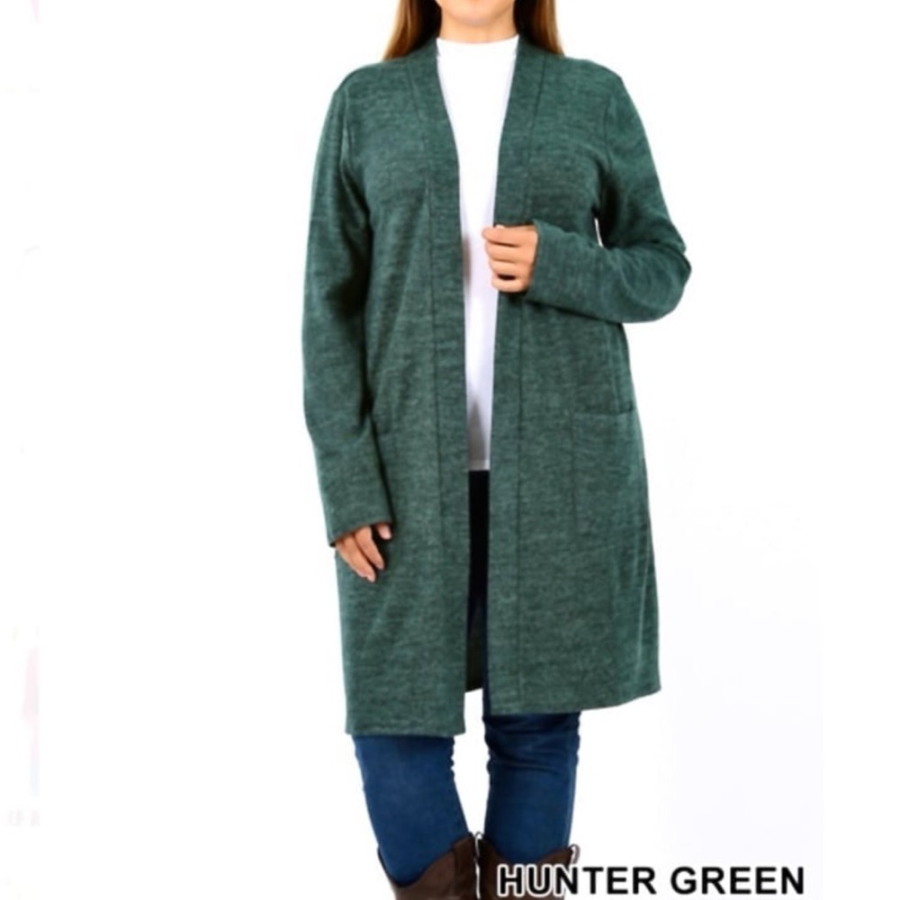 ZENANA Brushed Melange Open V-neck Sweater Cardigans - Picture 2 of 5